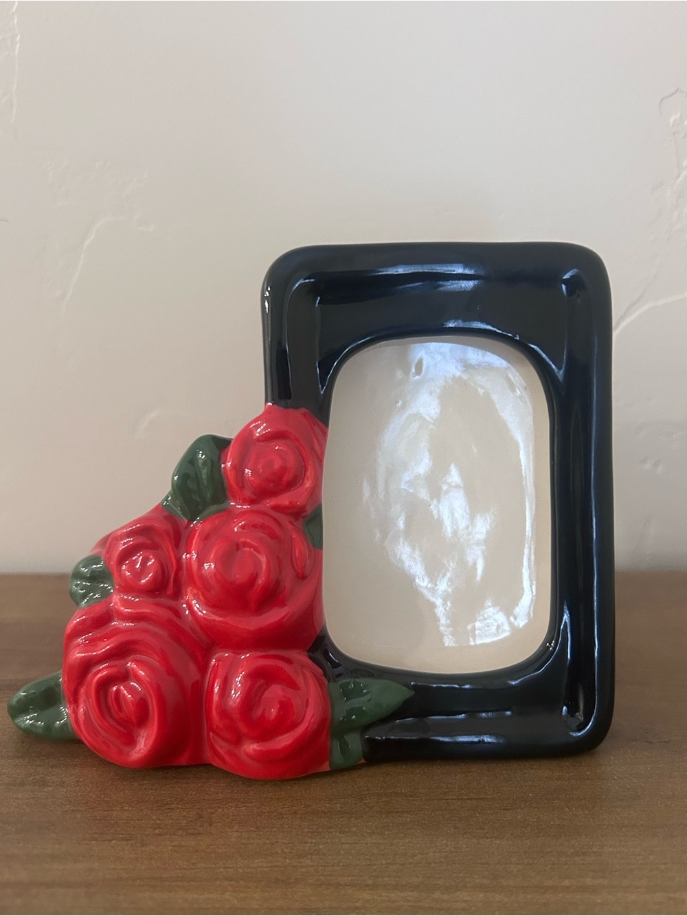 Urban Outfitters INSTAX Mini Ceramic Picture Frame And Vase Black With Red Roses